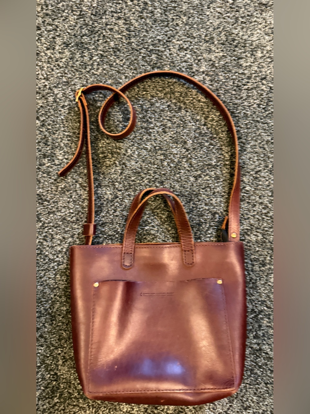 Brown Leather Messenger Tote with Removable Strap
